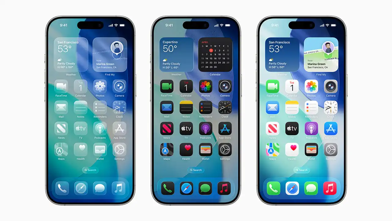 آیکون‌های iOS ۲۶ با طراحی شیشه‌ای در وب‌سایت اپل!