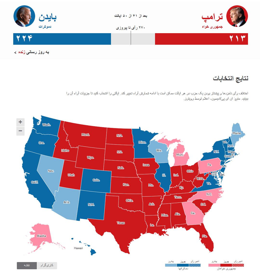 نتایج شمارش اراء انتخابات آمریکا (بروز می شود)